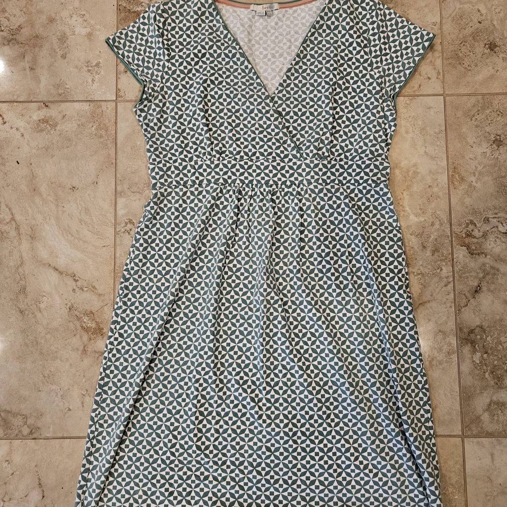 Boden Green and White Geometric Midi Dress
